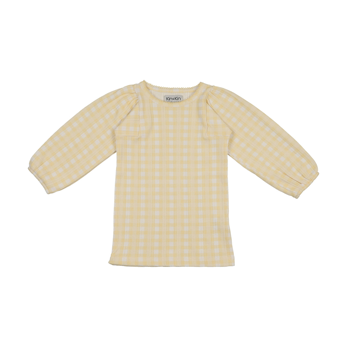 KIN KIN GINGHAM 3/4 SLEEVE T-SHIRT