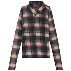 G DEGREE CROSSOVER V MOCK NECK PLAID TOP