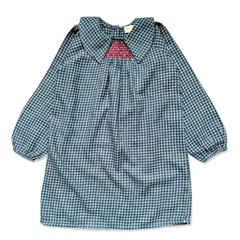LOUIS LOUISE AVELINE LONG SLEEVE TWILL CHECK PLAID SMOCKED DRESS