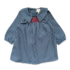 LOUIS LOUISE AVELINE LONG SLEEVE TWILL CHECK PLAID SMOCKED DRESS