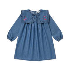 LOUIS LOUISE CELICIA LONG SLEEVE DENIM OVERSIZE COLLAR HEART EMB. DRESS