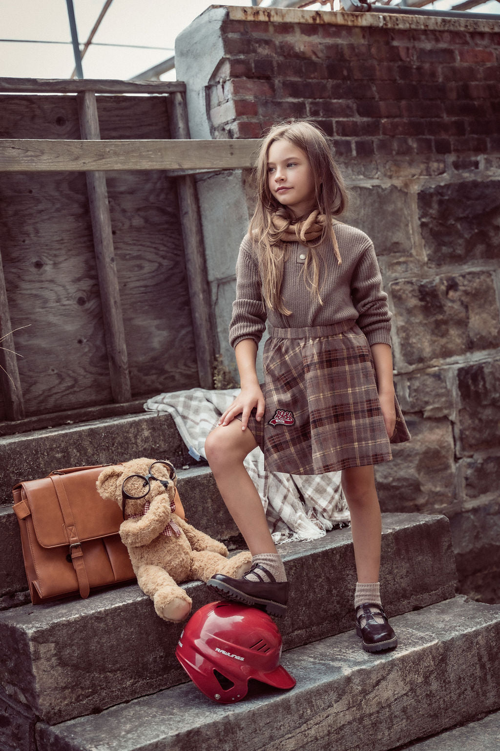 COCO BLANC 2PC CHUNKY GRAPHIC SWEATER WITH PLAID GRAPHIC SKIRT