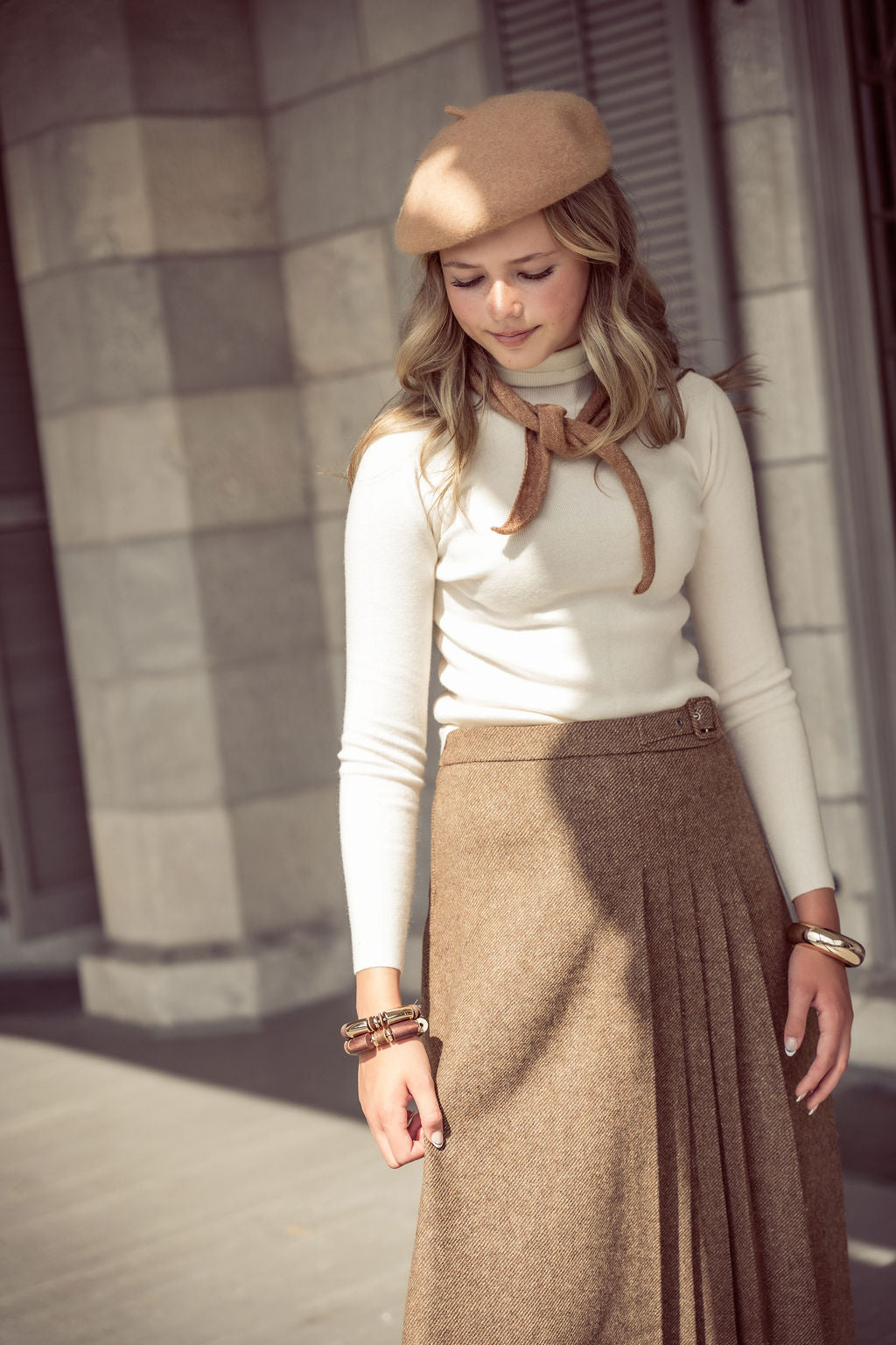 COCO BLANC SIDE BUCKLE HERRINGBONE SKIRT