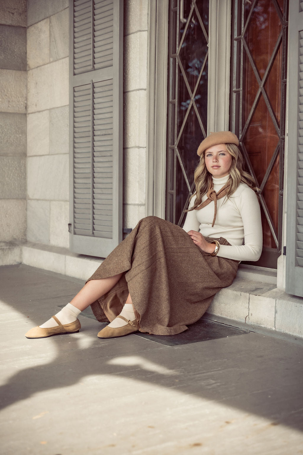 COCO BLANC SIDE BUCKLE HERRINGBONE SKIRT