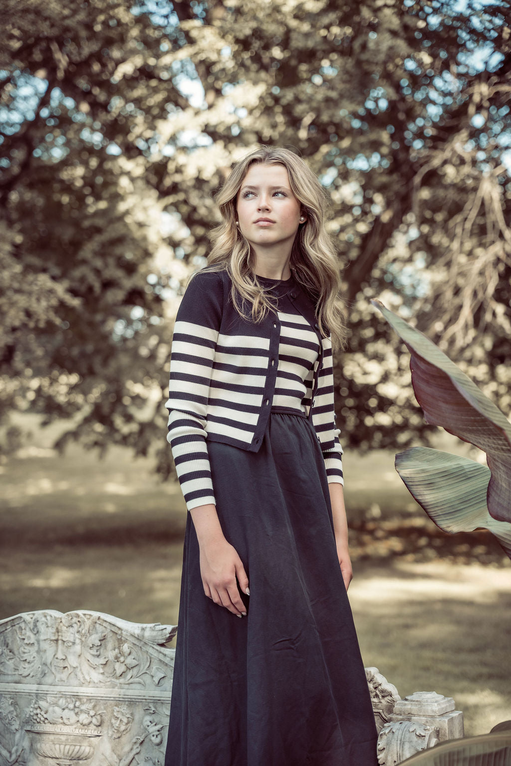 COCO BLANC 2PC RIBBED CARDIGAN WITH STRIPED MAXI