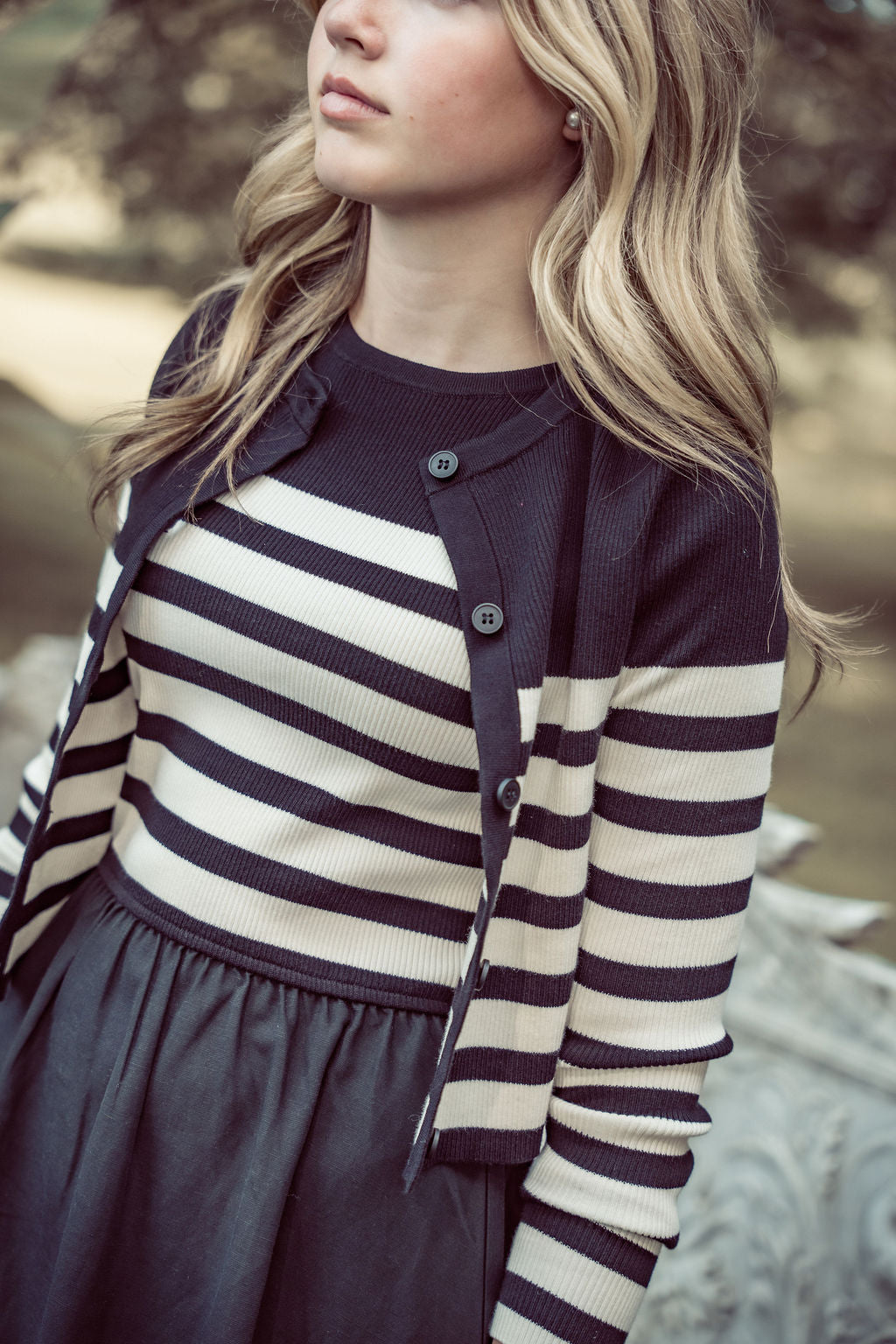 COCO BLANC 2PC RIBBED CARDIGAN WITH STRIPED MAXI