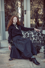 COCO BLANC FRONT PLEAT WITH VELVET CRISS CROSS BLOUSE