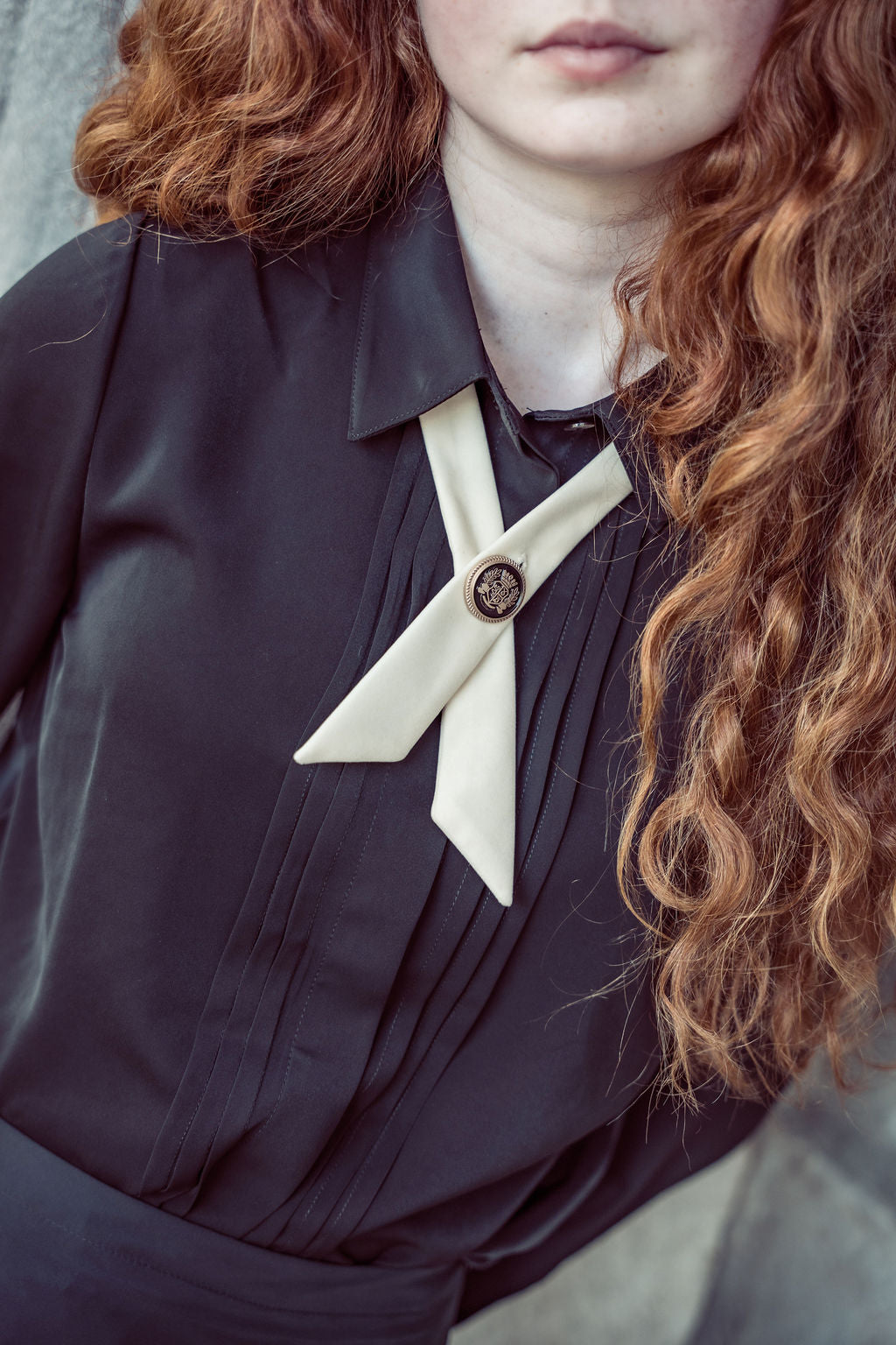 COCO BLANC FRONT PLEAT WITH VELVET CRISS CROSS BLOUSE