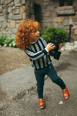 SWEET THREADS CHECK STRIPE SWEATER