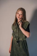 KIX 2PC WASHED DENIM TOP WITH SKIRT SET