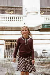 COCO BLANC 2PC RUFFLE COLLAR SWEATER WITH CHECKED CIRCLE SKIRT