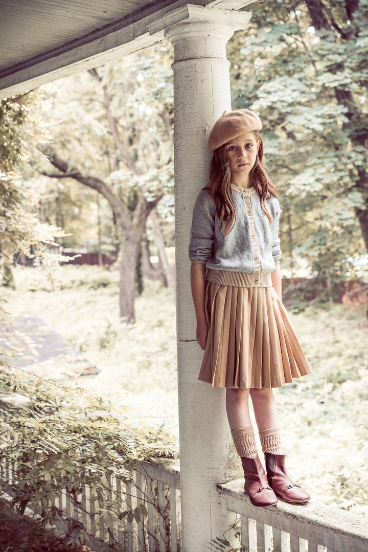 COCO BLANC 2PC SPECKLED CARDIGAN WITH PLEATED SKIRT