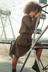 BYKE 2PC CANVAS ZIPPER CARDI WITH CANVAS MAXI SKIRT