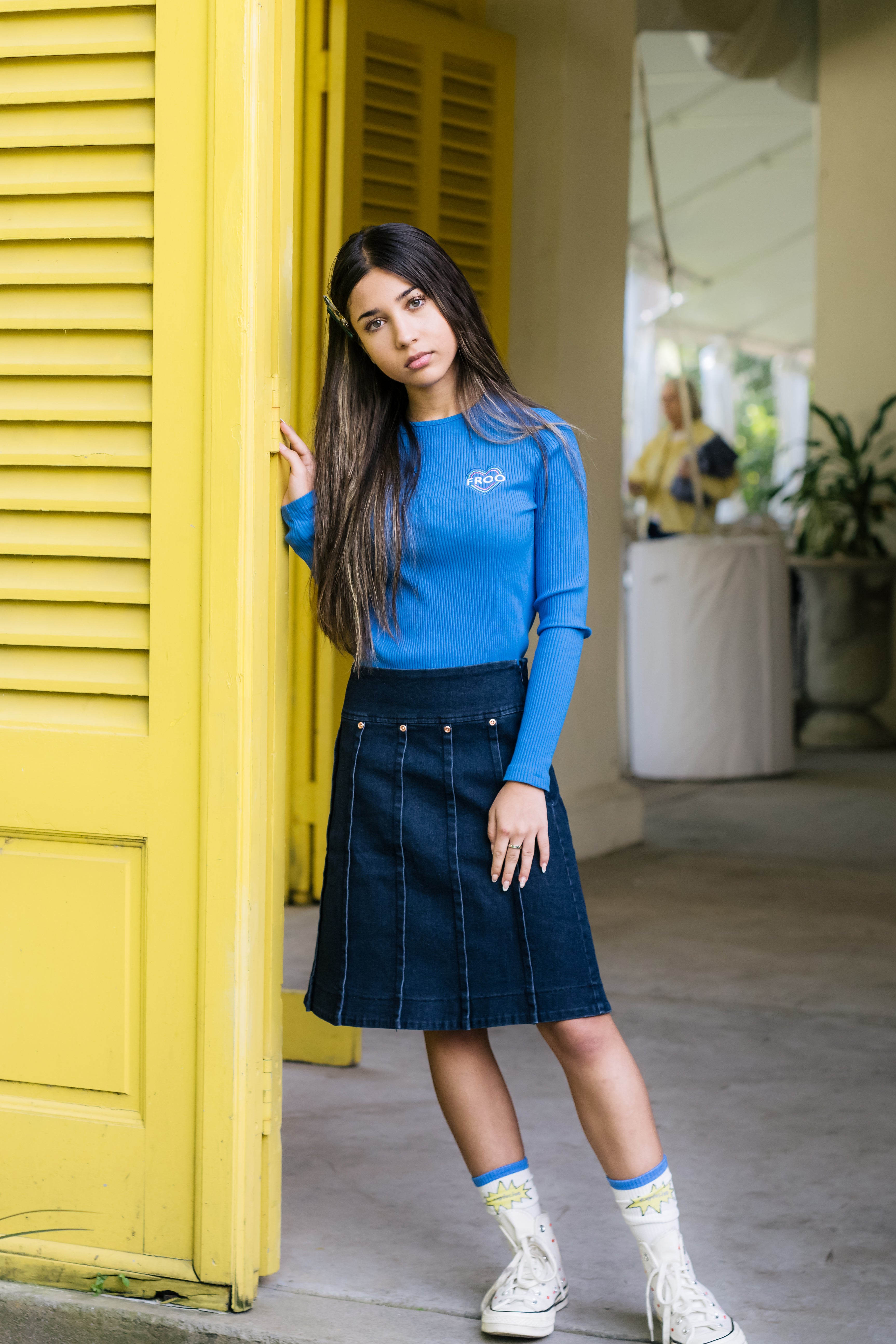 FROO STYLE THEA PLEATED DENIM SKIRT