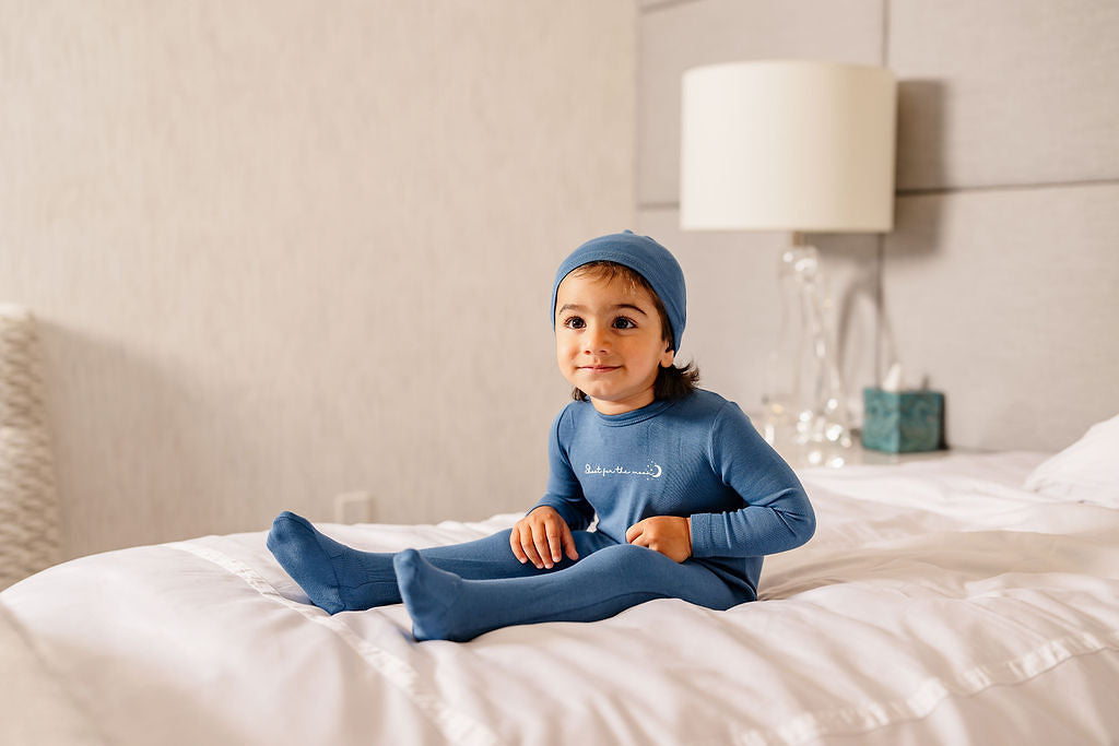 POUF 2PC "SHOOT FOR THE MOON" FOOTIE WITH BEANIE SET