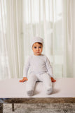 POUF 2PC VELOUR EMBROIDERED FOOTIE WITH BEANIE SET