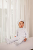 POUF 2PC VELOUR EMBROIDERED FOOTIE WITH BEANIE SET