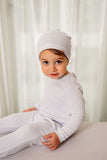 POUF 2PC VELOUR EMBROIDERED FOOTIE WITH BEANIE SET