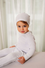 POUF 2PC VELOUR EMBROIDERED FOOTIE WITH BEANIE SET
