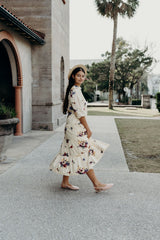 SWEET THREADS MARIGOLD FLOWER PRINT TIERED DRESS