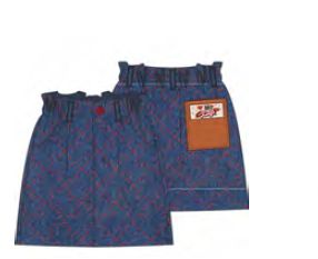 KENZO ALL OVER RED TOPSTITCH PUZZLE PIECE DENIM SKIRT