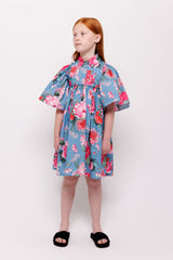 CHRISTINA ROHDE FLOWER PRINT FLUTTER SLEEVE DRESS