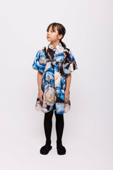 CHRISTINA ROHDE HIGHWAIST FLORAL PRINTED 3 BUTTON FLOWY SLEEVE COLLAR DRESS