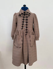 OLIVIA ROHDE LONG SLEEVE PETER PAN COLLAR WITH BOW TIE PLAID PRINTED POCKET DRESS