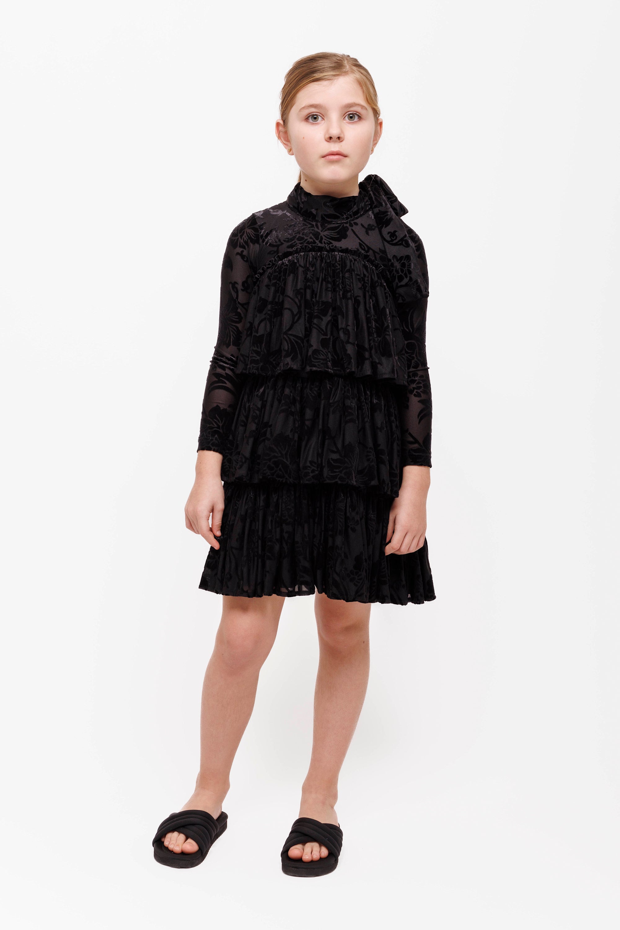 OLIVIA ROHDE MOCKNECK TIERED LACE DRESS