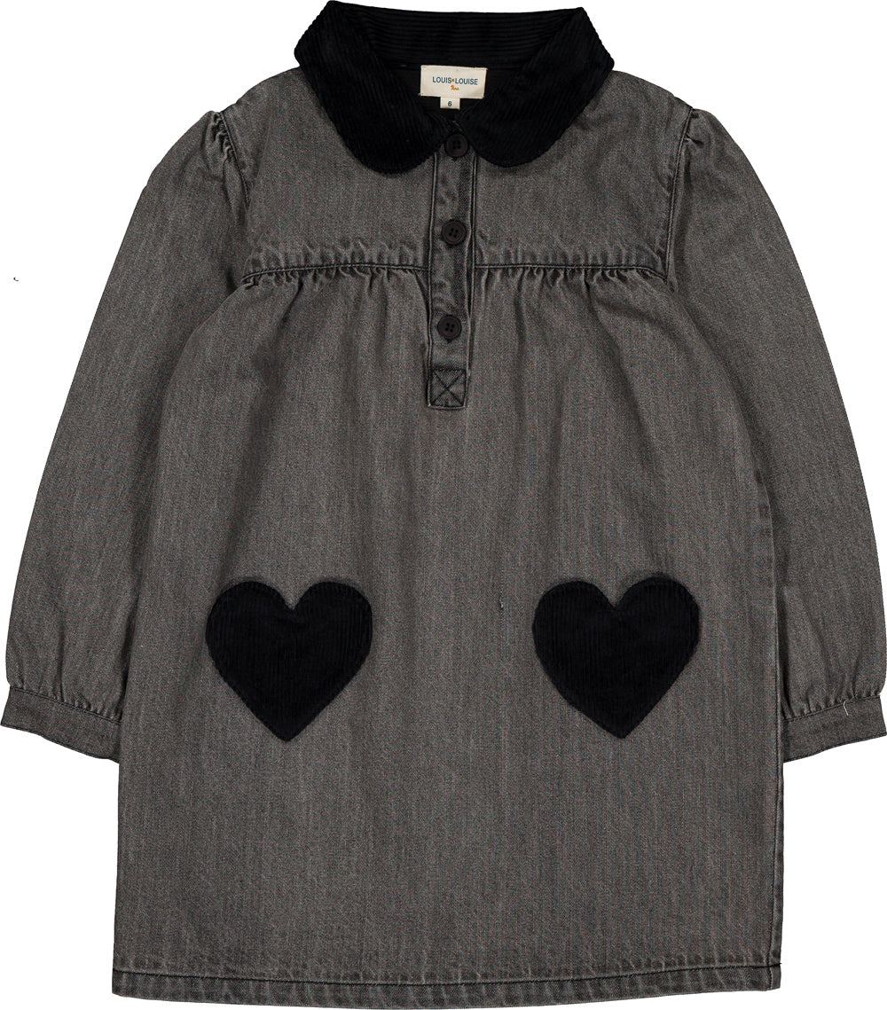 LOUIS LOUISE BELINDA COLLAR WITH HEARTS POCKET DENIM DRESS