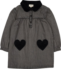 LOUIS LOUISE BELINDA COLLAR WITH HEARTS POCKET DENIM DRESS