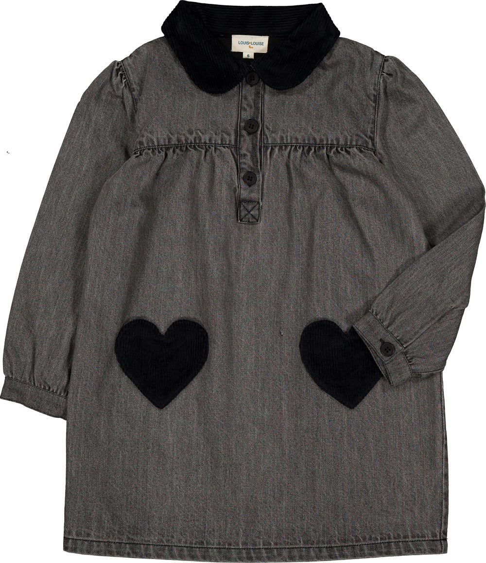 LOUIS LOUISE BELINDA COLLAR WITH HEARTS POCKET DENIM DRESS