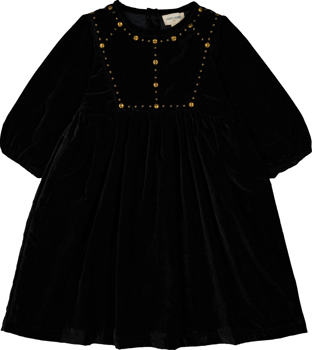 LOUIS LOUISE MAHANI VELVET STUDS BIB DETAIL DRESS