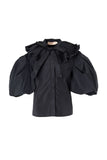 ELIE SAAB 2PC PLEATED COLLAR TAFFETA SHIRT WITH TAFFETA SKIRT