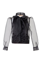 ELIE SAAB 2PC LOGO EMBROIDERED ORGANZA SHIRT WITH SKIRT