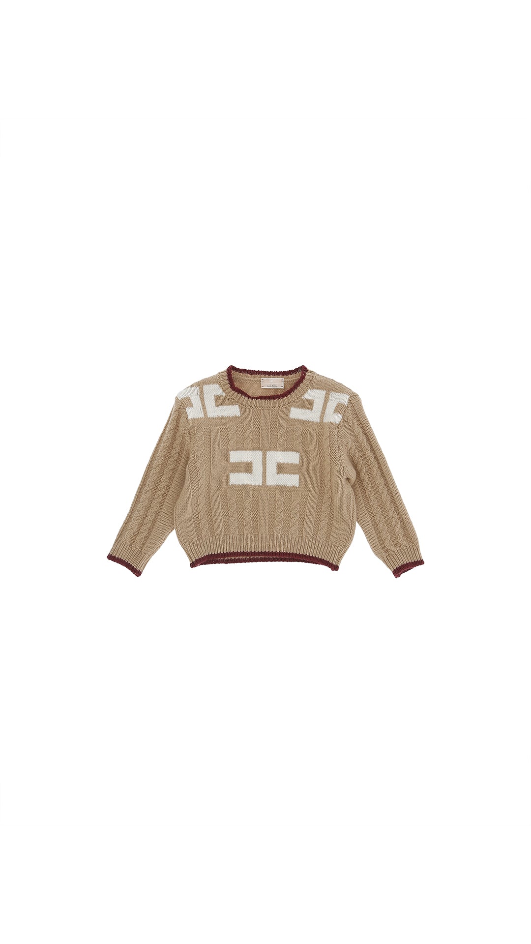 ELIZABETH  FRANCHI LOGO CABLE KNIT SWEATER