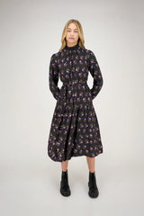 ZAIKAMOYA TAYLOR SIDE TIE FLOWER PRINT LAYERED DRESS