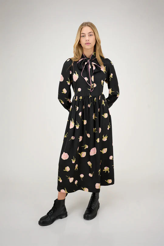 ZAIKAMOYA THELMA TIE NECK FLOWER PRINT DRESS