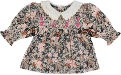 BEBE ORGANIC ELORA 2PC FALL BLOOMS SMOCKED BLOUSE WITH BLOOMERS SET