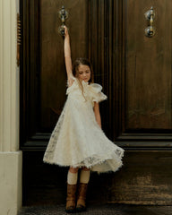 ERMANNO SCERVINO EYELASH LACE FLUTTER SLEEVE WITH ORGANZA BOW JUMPER