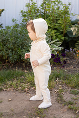BEE & DEE 2PC EYELET COLLAR FOOTIE WITH BONNET