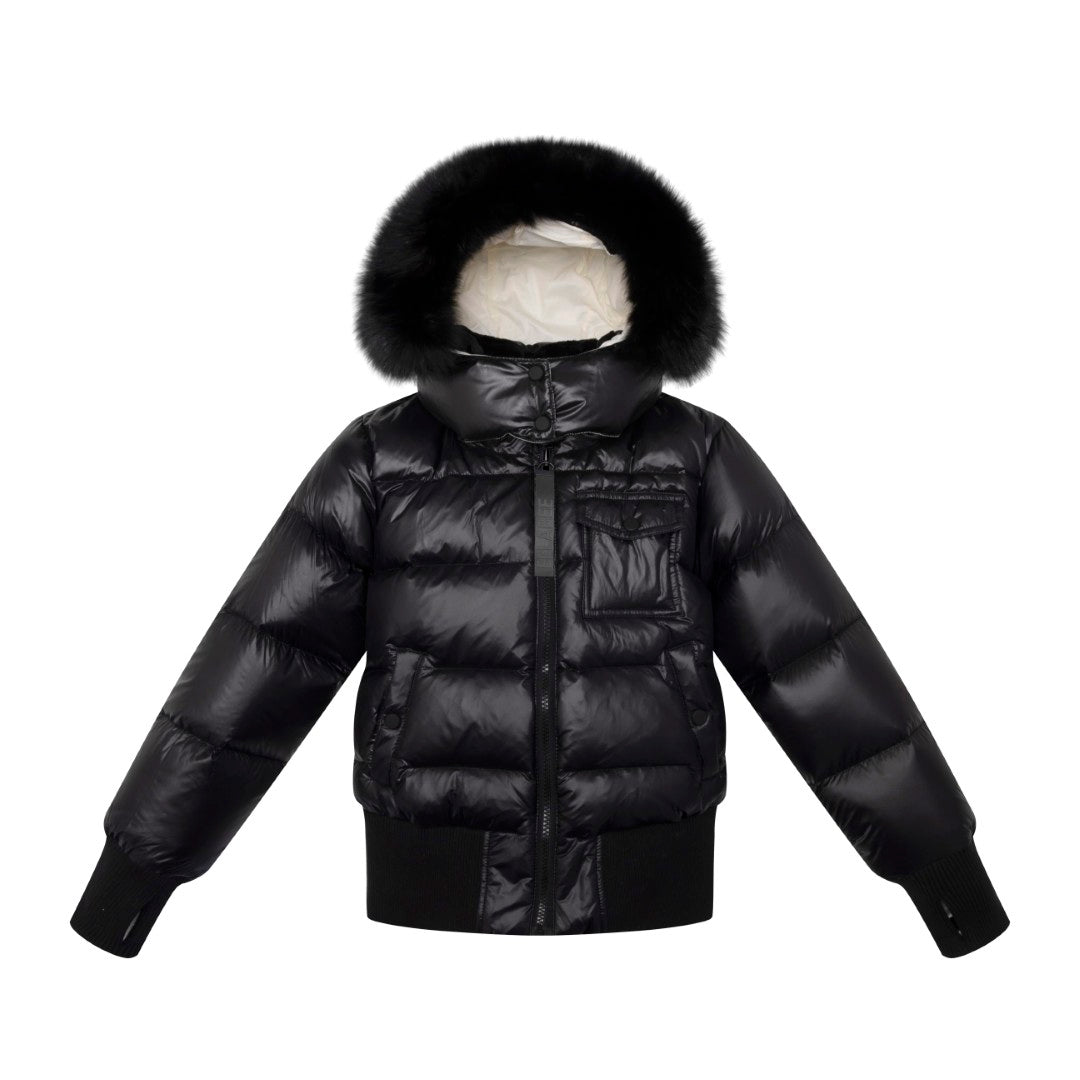 ELLABEE BLACK FUR HOOD BOMBER COAT