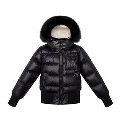 ELLABEE BLACK FUR HOOD BOMBER COAT