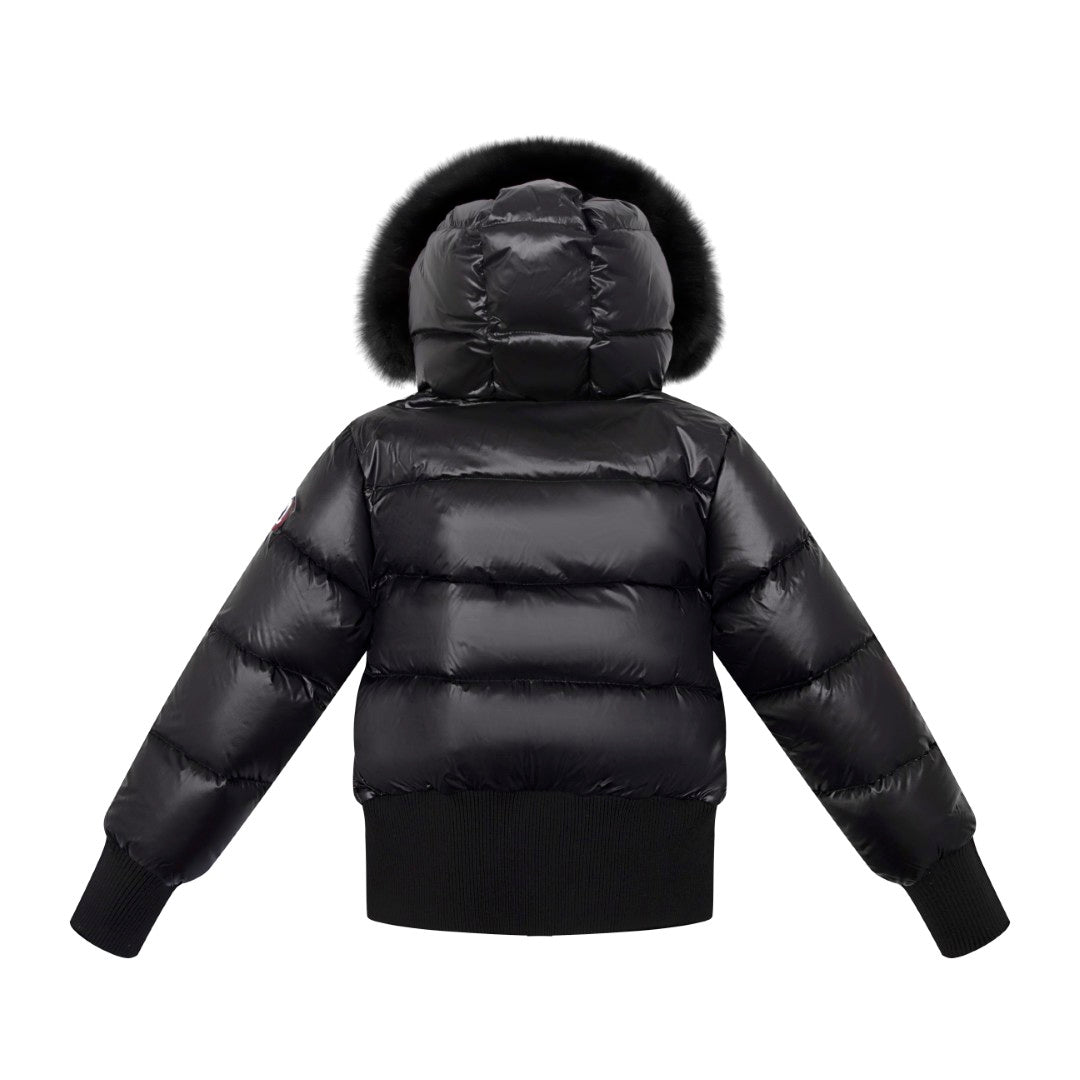 ELLABEE BLACK FUR HOOD BOMBER COAT