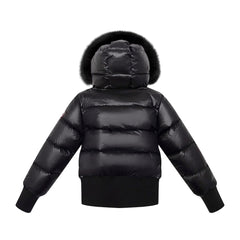ELLABEE BLACK FUR HOOD BOMBER COAT