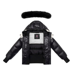 ELLABEE BLACK FUR HOOD BOMBER COAT