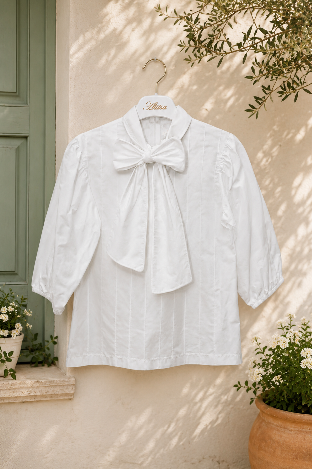 ALITSA FRONT  TIE BOW TAFFETA BLOUSE