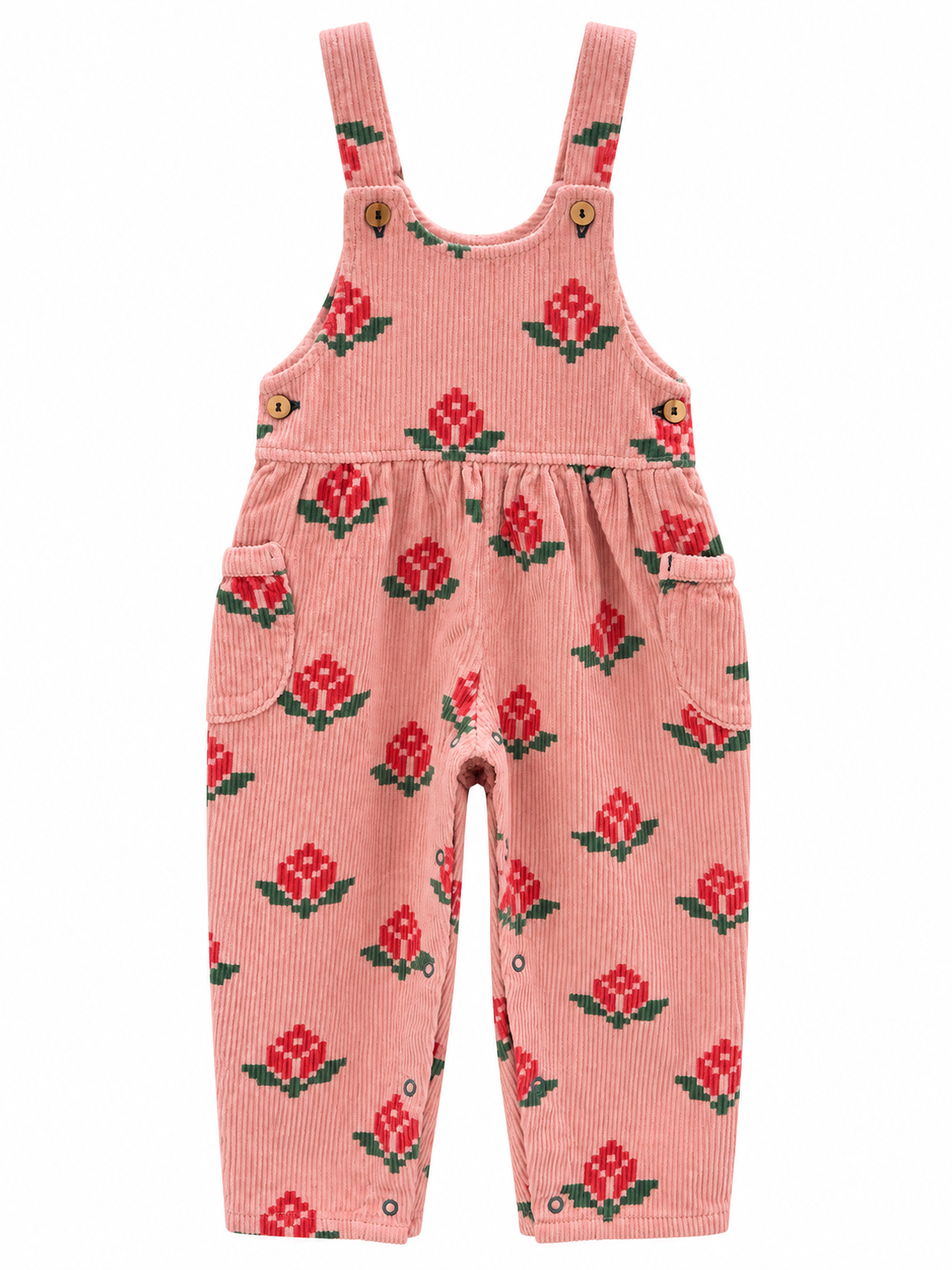 PIUPIUCHICK ALLOVER BIG FLOWERS PRINT CORDUROY OVERALLS