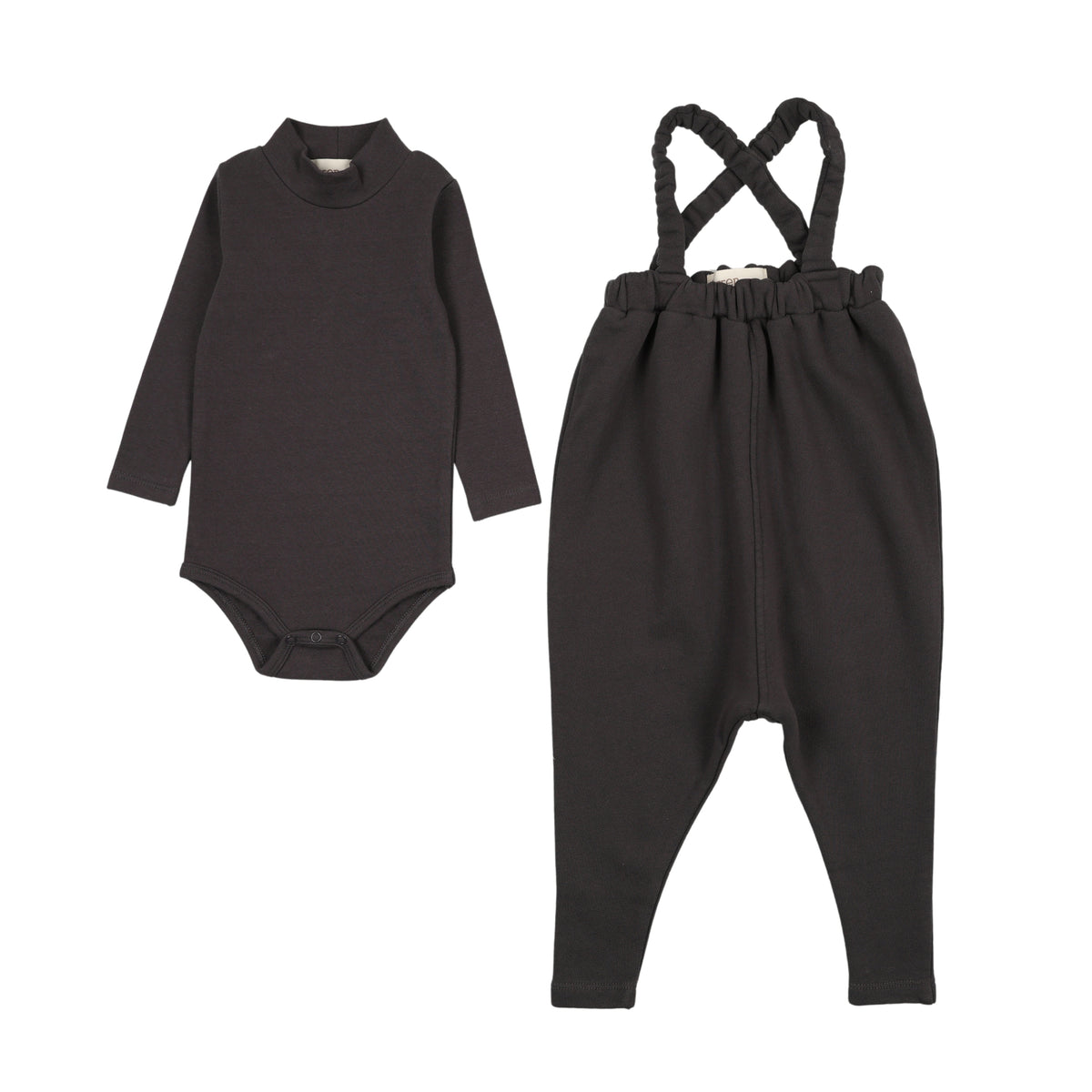 FARREN & ME 2PC MOCKNECK ONESIE WITH FRENCH TERRY OVERALL SET