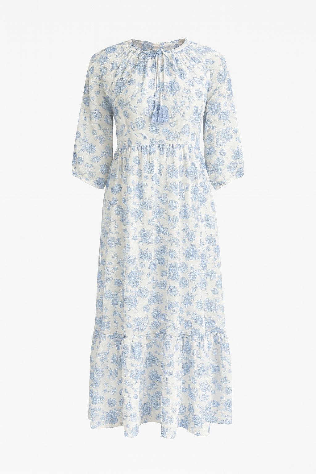 GO THREAD FLOWER PRINT RUFFLE BOTTOM DRESS